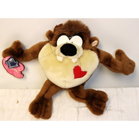 Vtg 1999 WB Looney Tunes Taz Tasmanian Devil Heart Plush 10" Applause Retail Tag - Picture 1 of 10